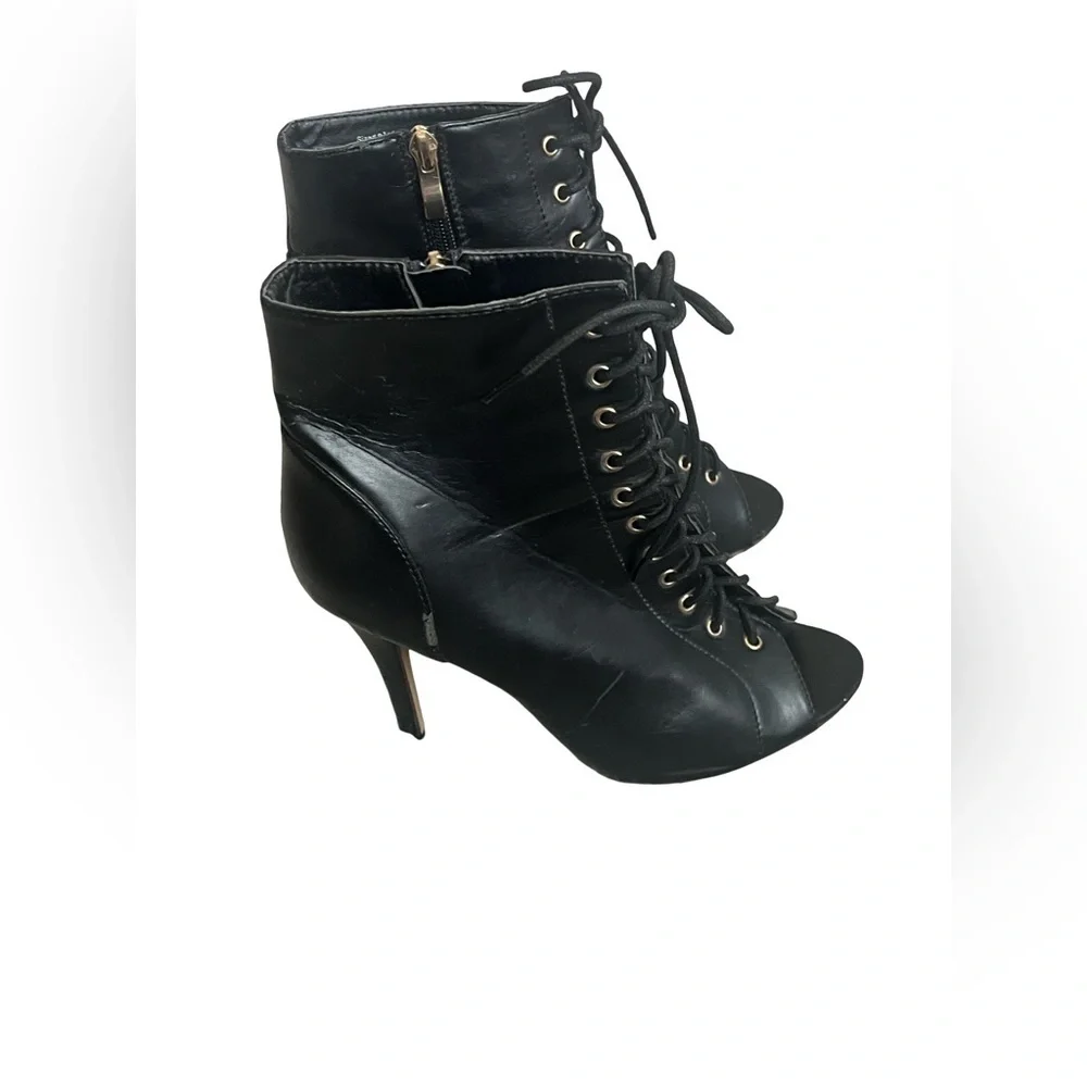 Hot Tomato Women’s Black Lace-Up Side Zipper Peep Toe Boots. Size: 9.5M - Picture 5 of 8